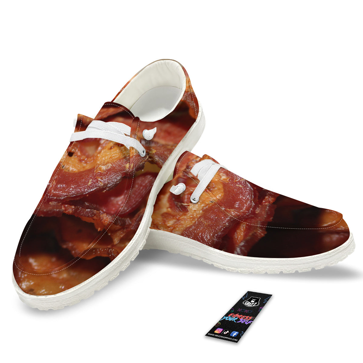 Bacon Crispy Print White Loafers-grizzshop