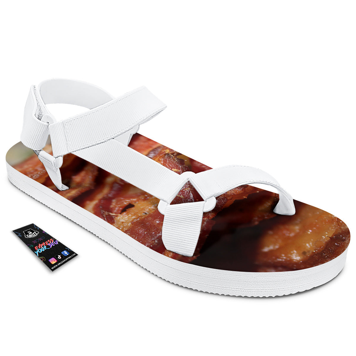 Bacon Crispy Print White Open Toe Sandals-grizzshop
