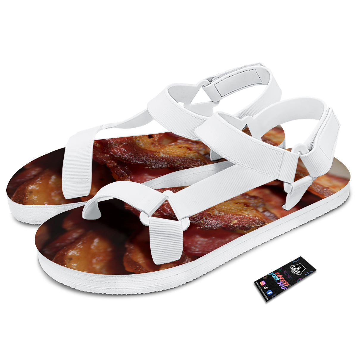 Bacon Crispy Print White Open Toe Sandals-grizzshop