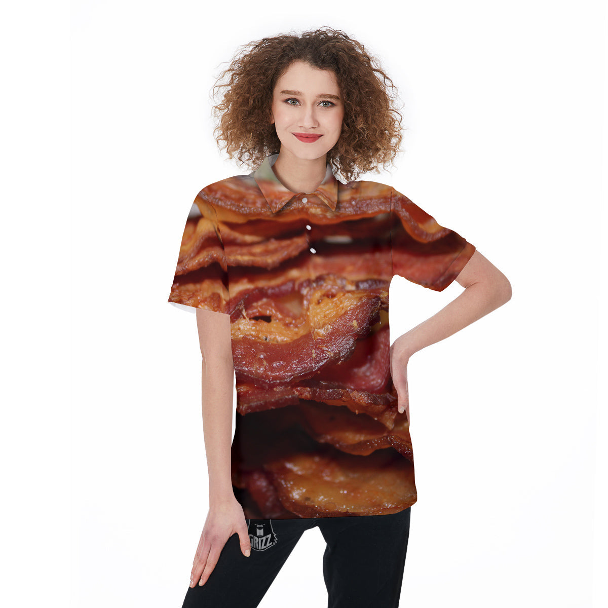 Bacon Crispy Print Women's Golf Shirts-grizzshop