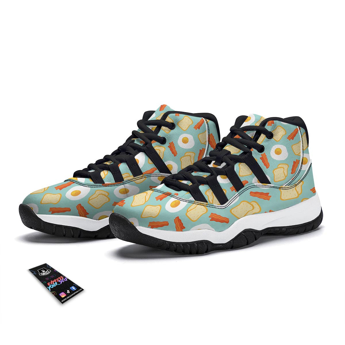 Bacon Egg Bread Pattern Print Black Bball Shoes-grizzshop