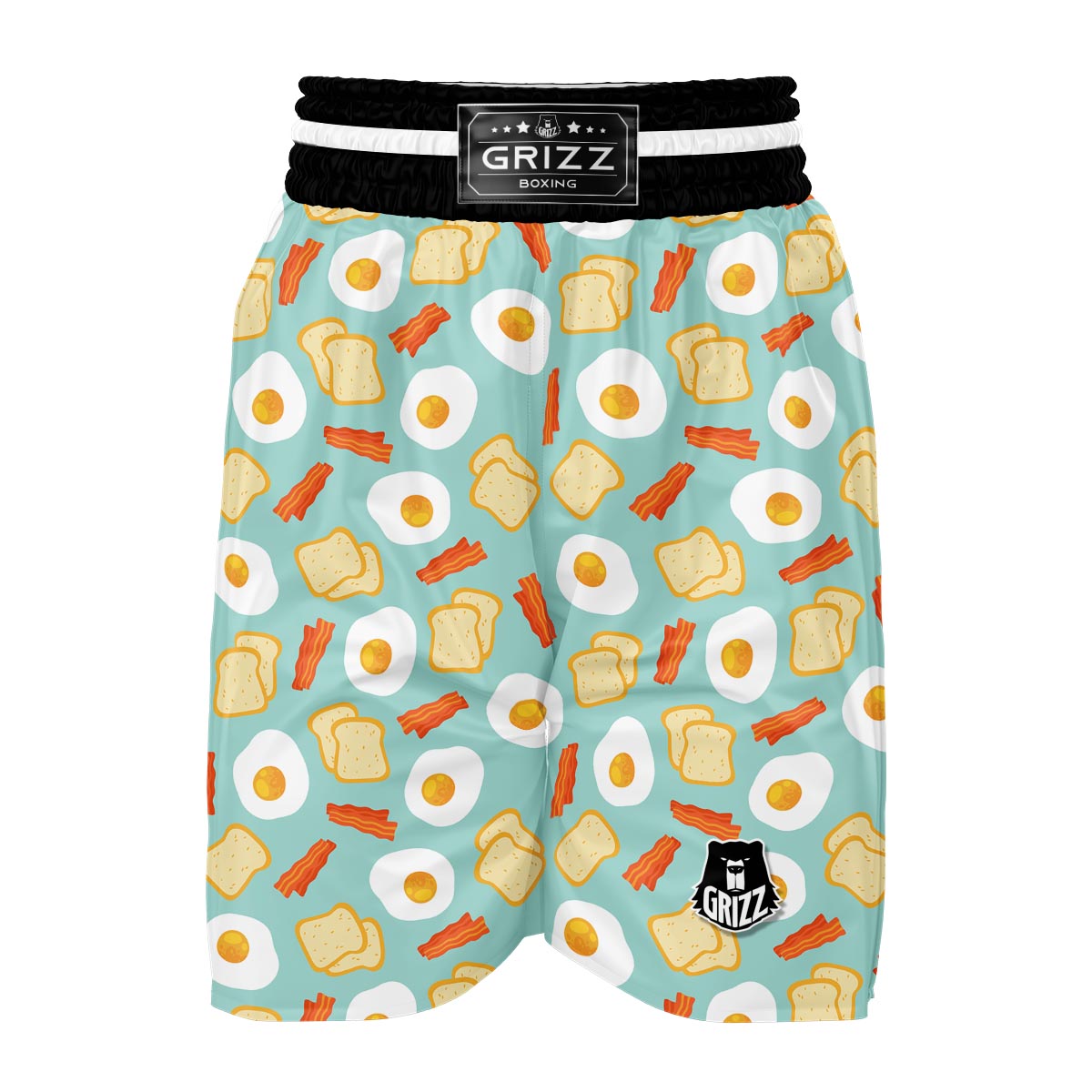 Bacon Egg Bread Pattern Print Boxing Shorts-grizzshop