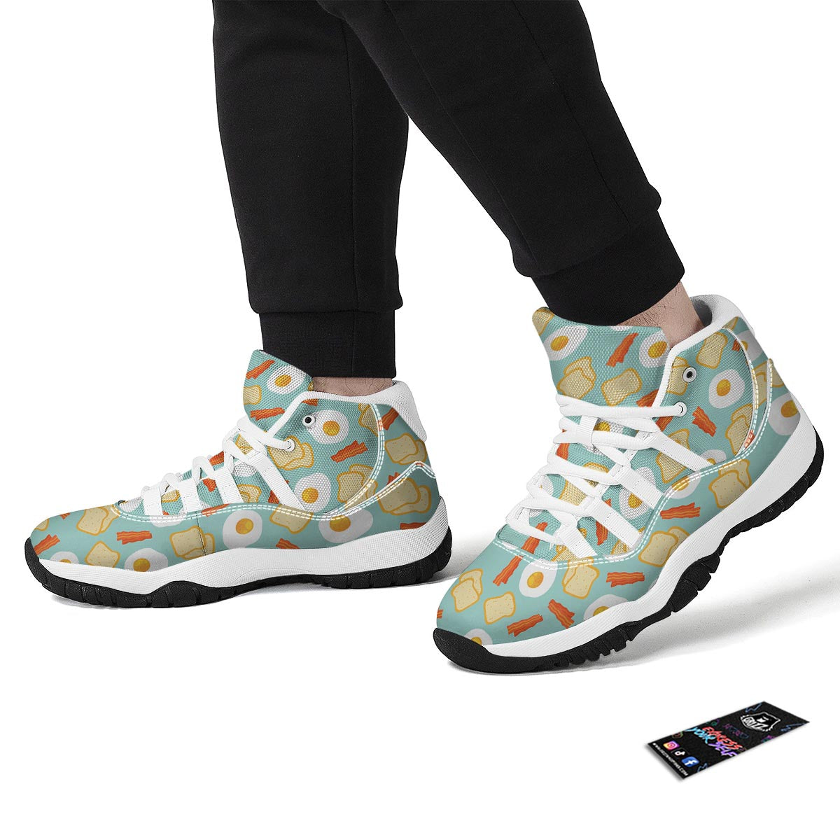 Bacon Egg Bread Pattern Print White Bball Shoes-grizzshop