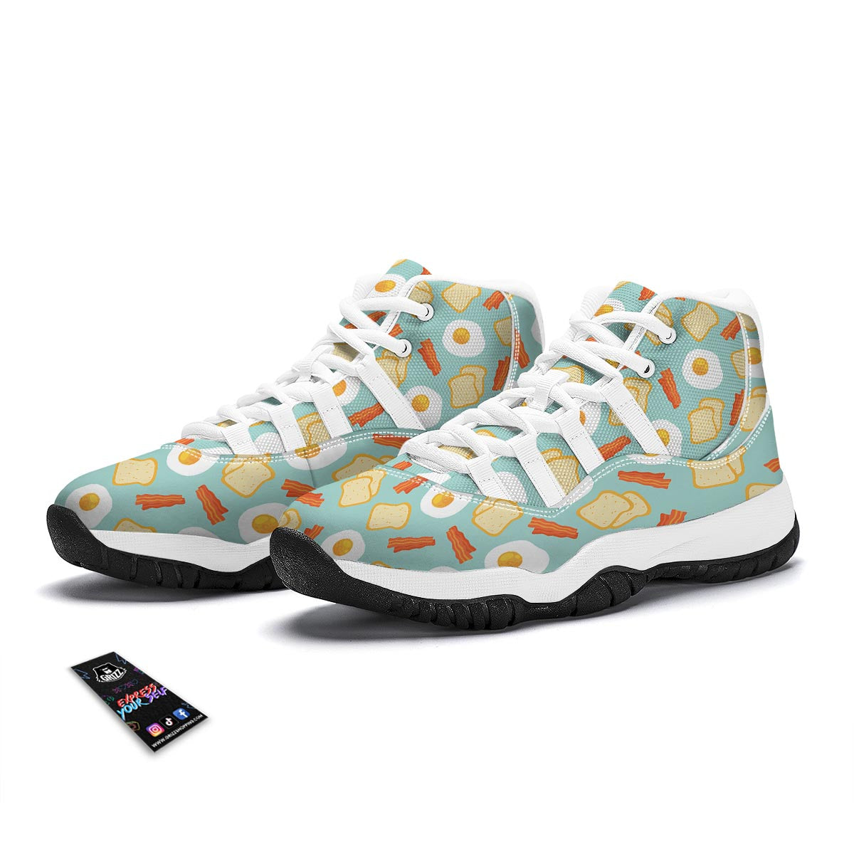 Bacon Egg Bread Pattern Print White Bball Shoes-grizzshop
