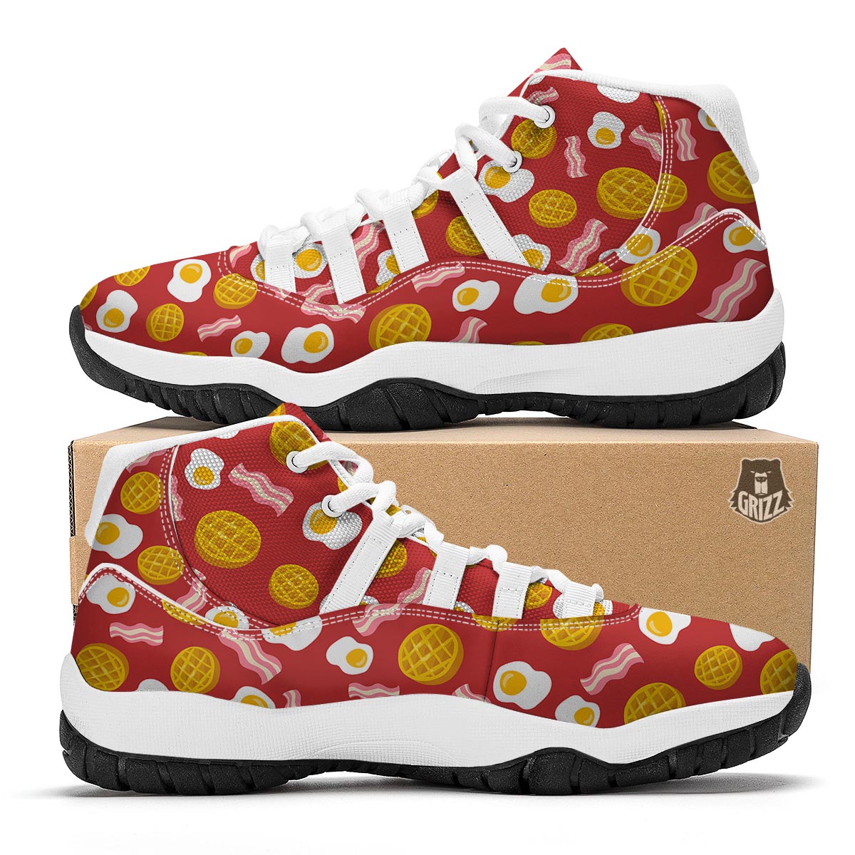 Bacon Egg Pancake Pattern Print White Bball Shoes-grizzshop