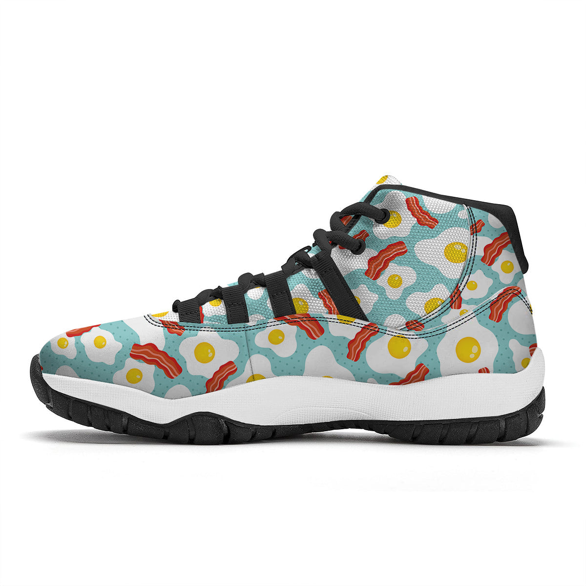 Bacon Egg Pattern Print Black Bball Shoes-grizzshop