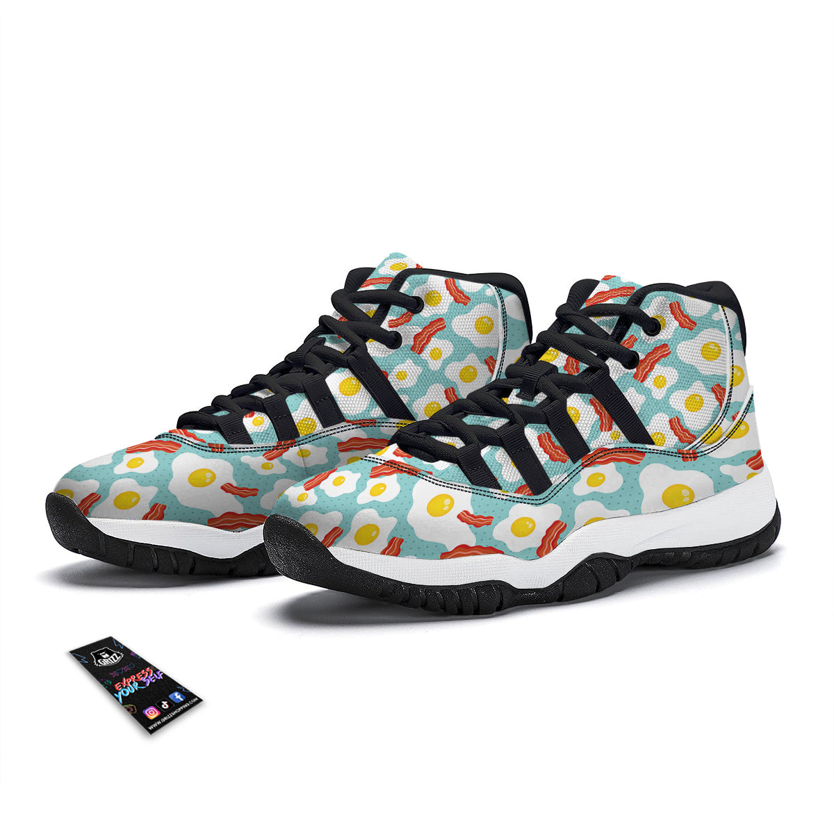 Bacon Egg Pattern Print Black Bball Shoes-grizzshop