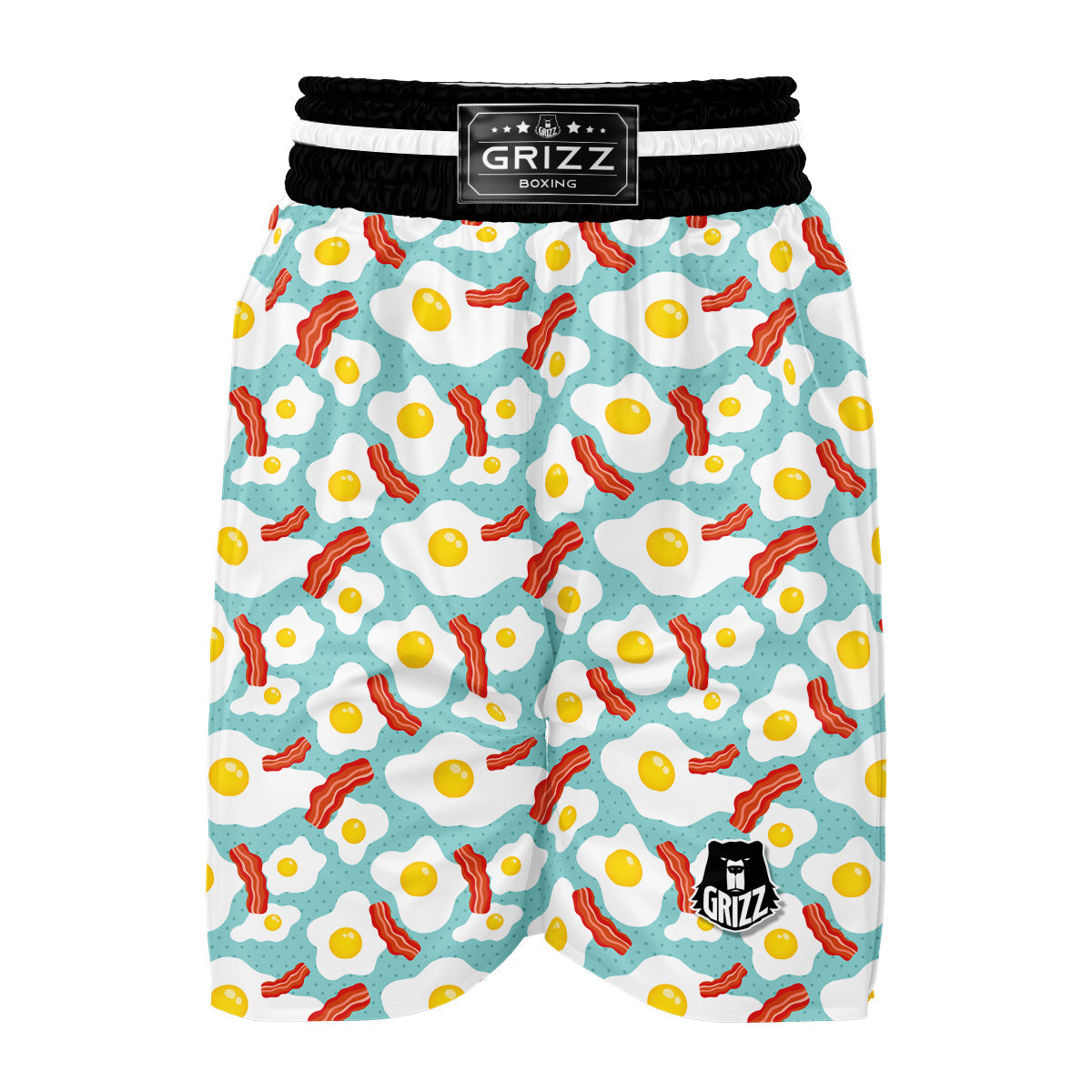 Bacon Egg Pattern Print Boxing Shorts-grizzshop