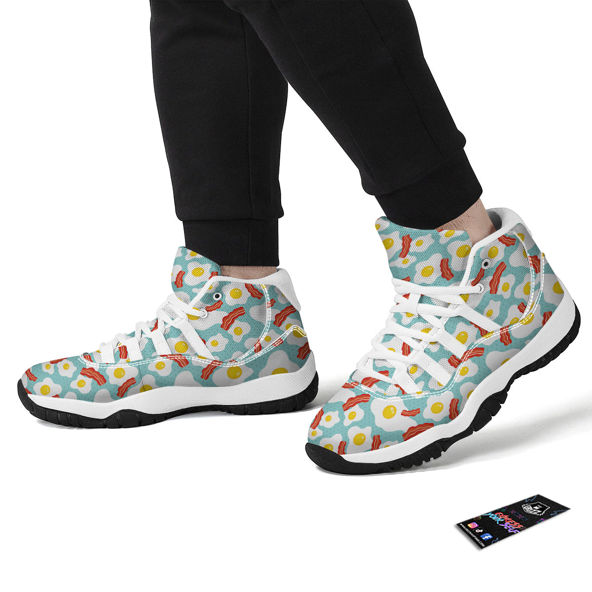 Bacon Egg Pattern Print White Bball Shoes-grizzshop