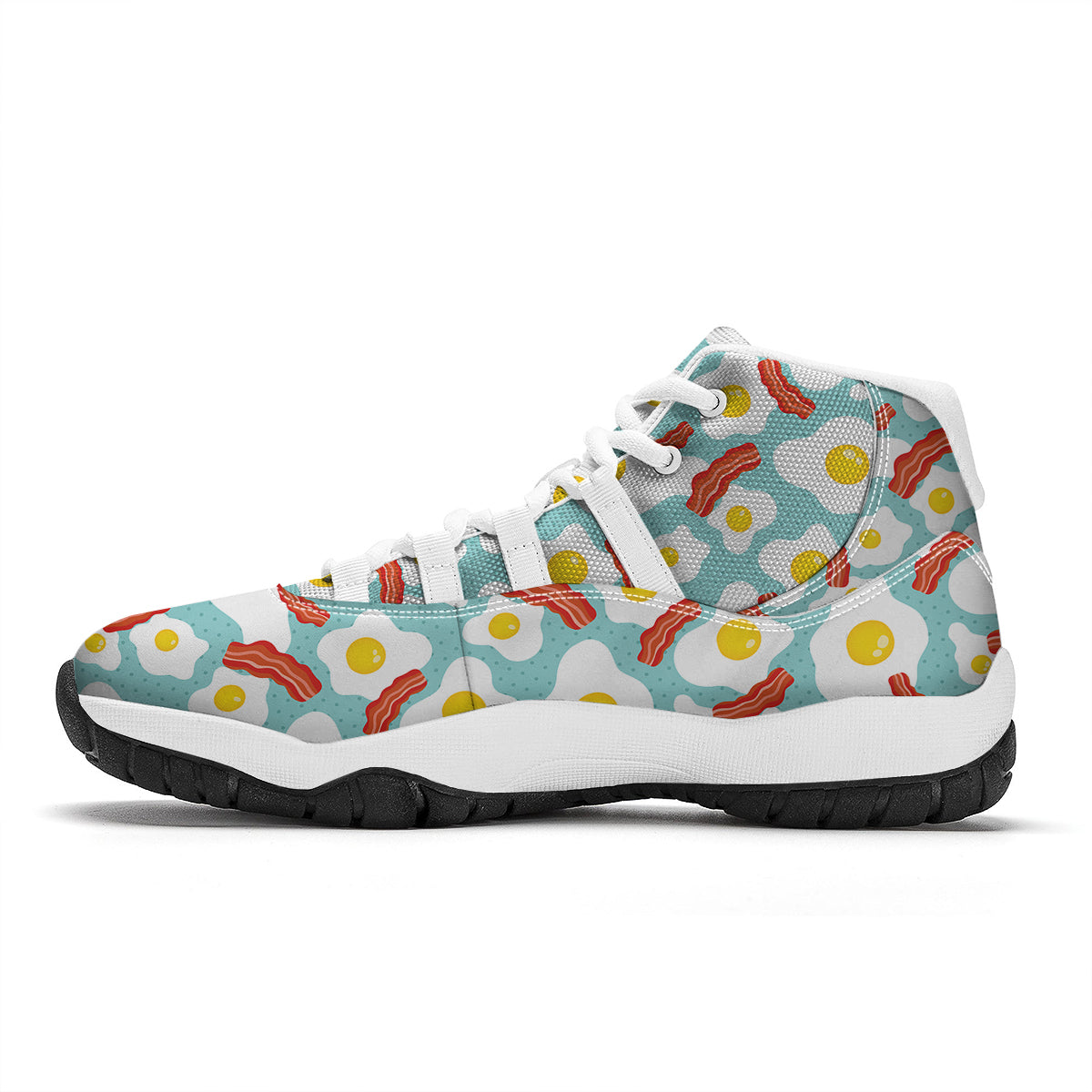 Bacon Egg Pattern Print White Bball Shoes-grizzshop