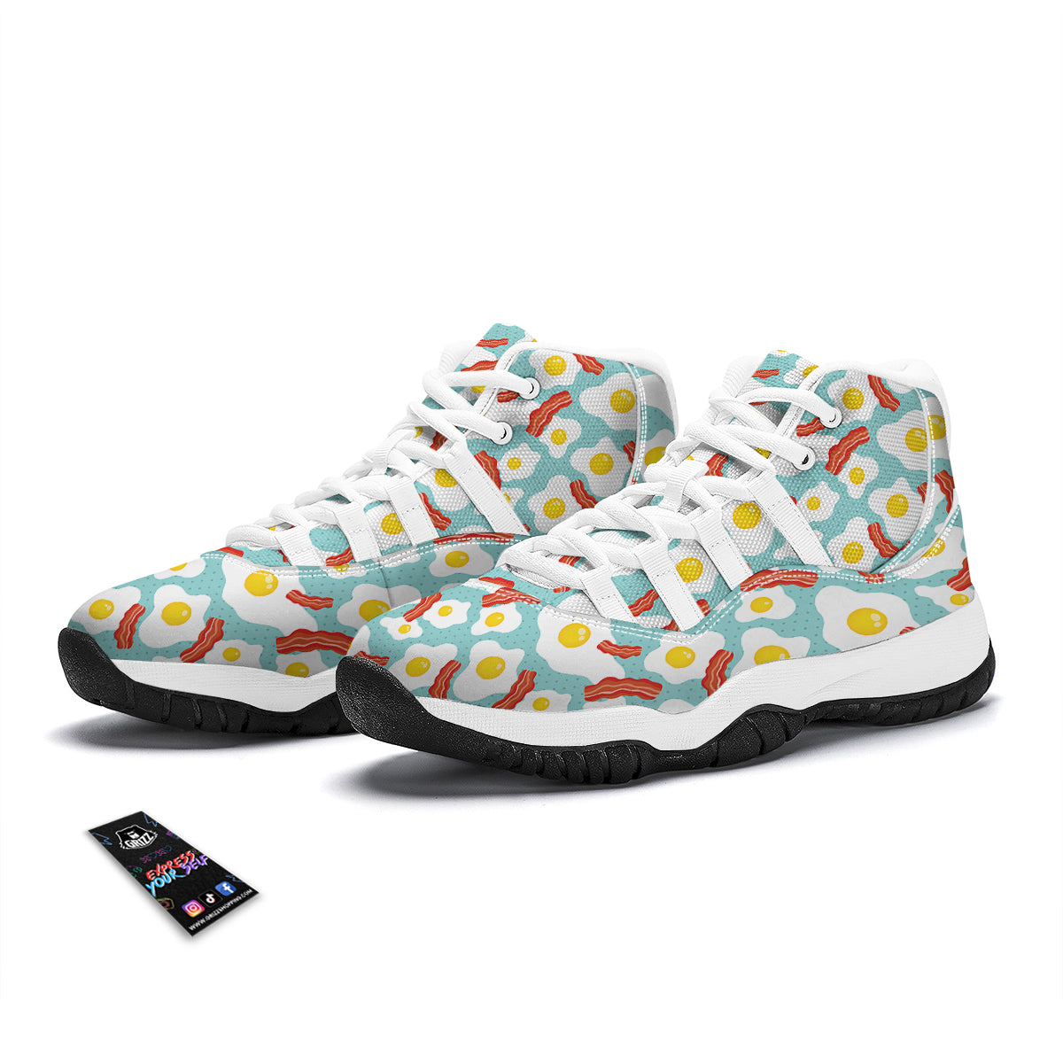 Bacon Egg Pattern Print White Bball Shoes-grizzshop
