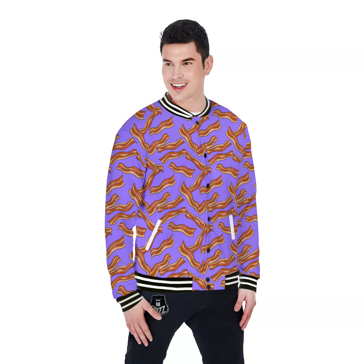 Bacon Purple Print Pattern Baseball Jacket-grizzshop