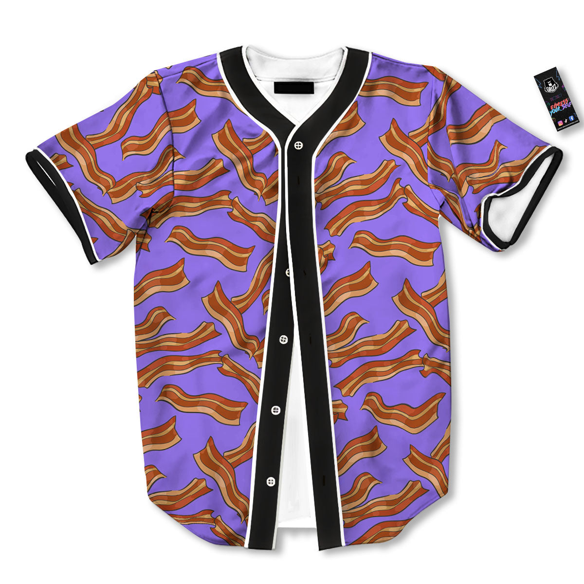 Bacon Purple Print Pattern Baseball Jersey-grizzshop