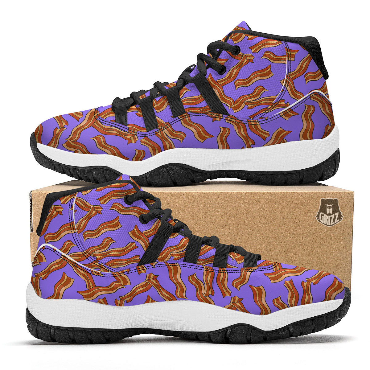 Bacon Purple Print Pattern Black Bball Shoes-grizzshop