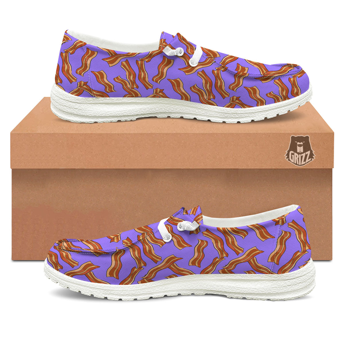 Bacon Purple Print Pattern Black Loafers-grizzshop