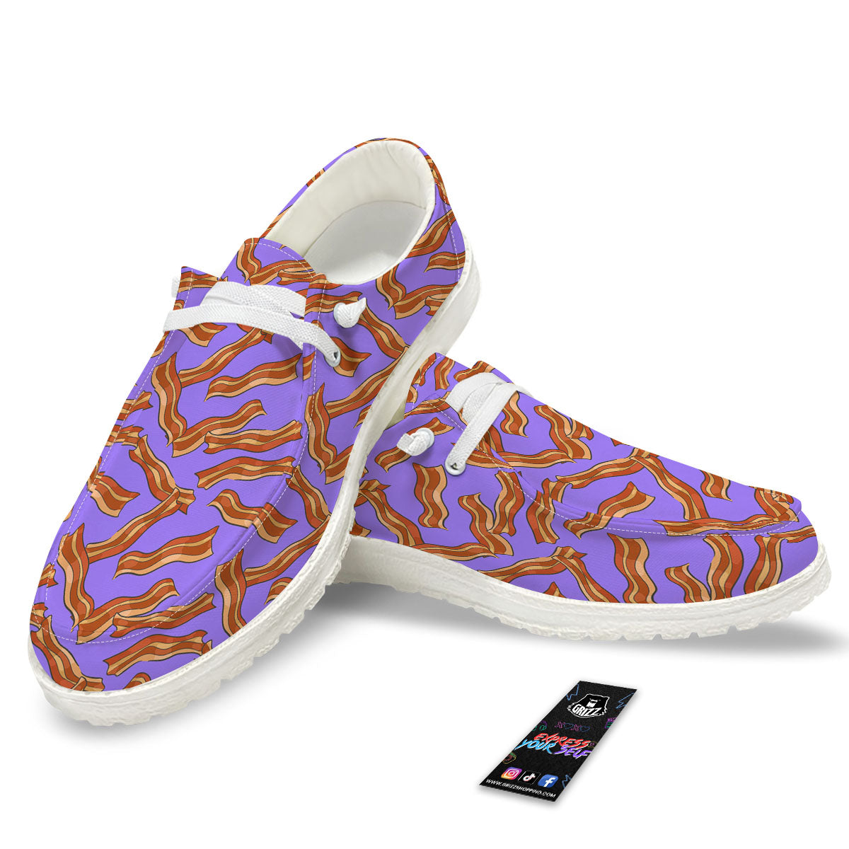 Bacon Purple Print Pattern Black Loafers-grizzshop