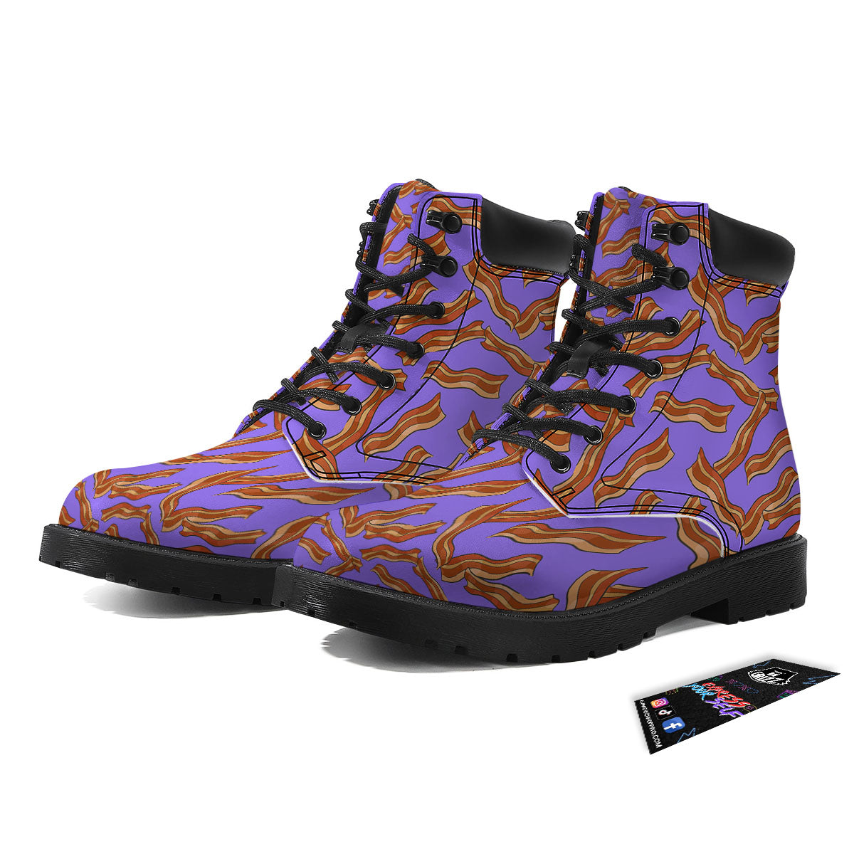 Bacon Purple Print Pattern Boots-grizzshop