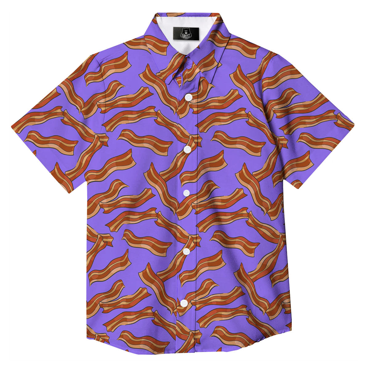 Bacon Purple Print Pattern Button Up Shirt-grizzshop