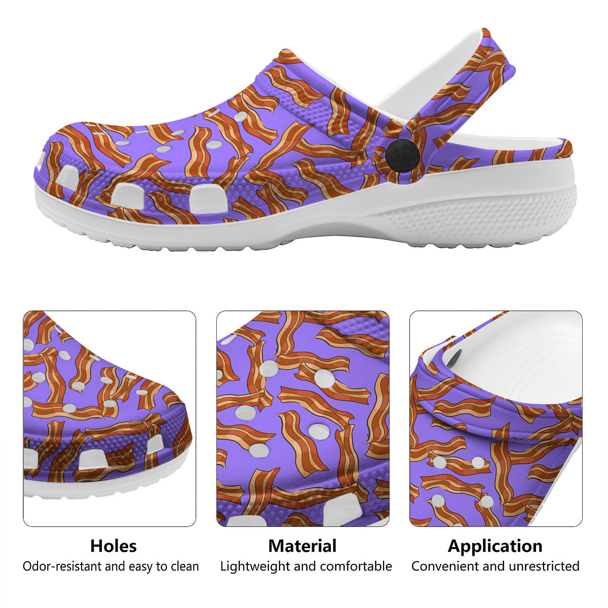 Bacon Purple Print Pattern Clog-grizzshop