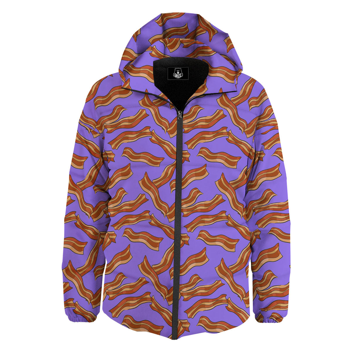 Bacon Purple Print Pattern Down Jacket-grizzshop