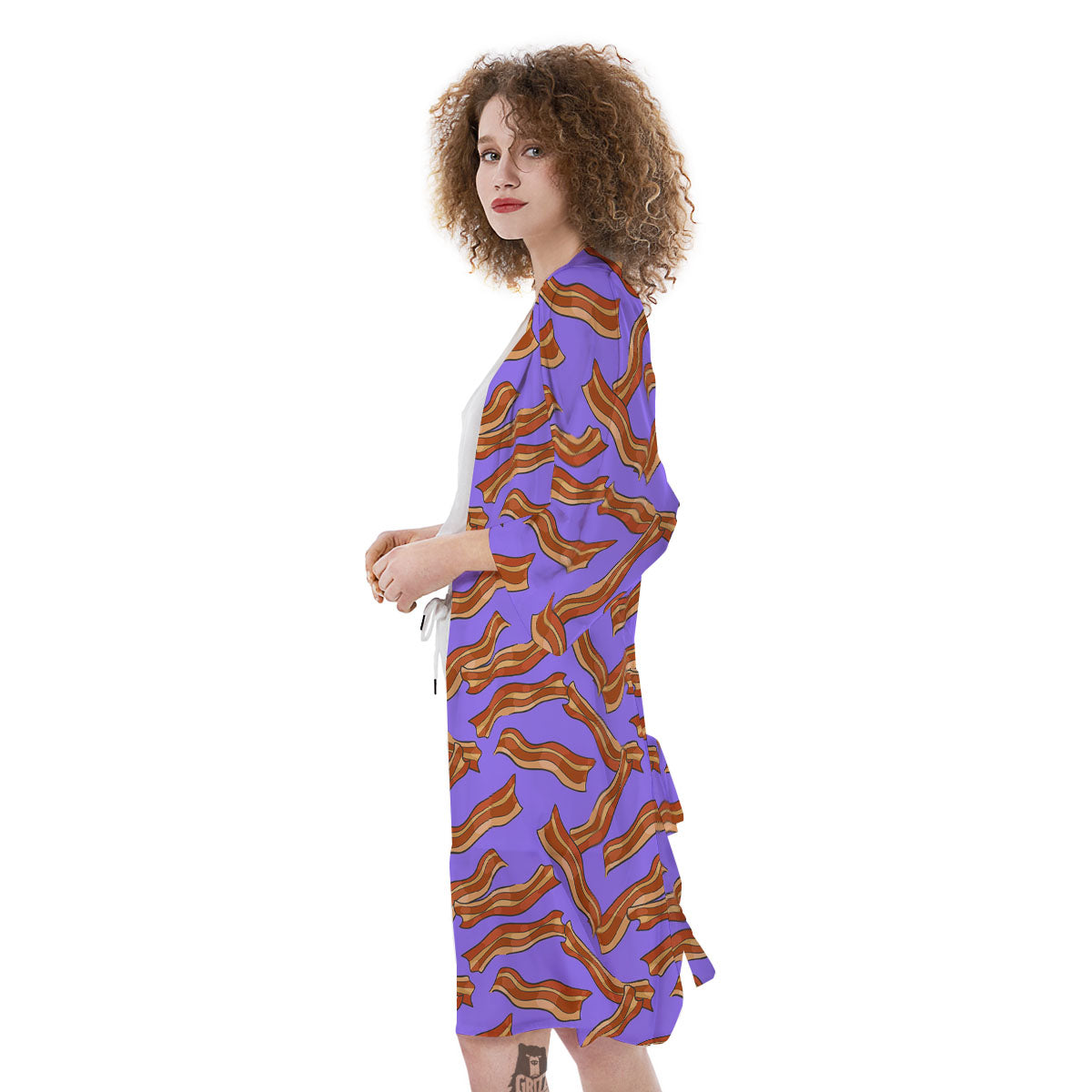 Bacon Purple Print Pattern Kimono-grizzshop