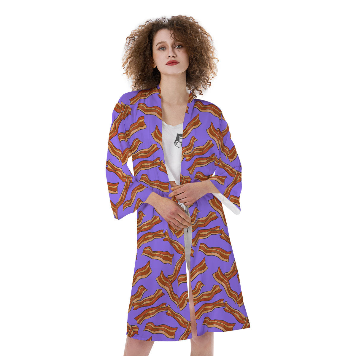 Bacon Purple Print Pattern Kimono-grizzshop