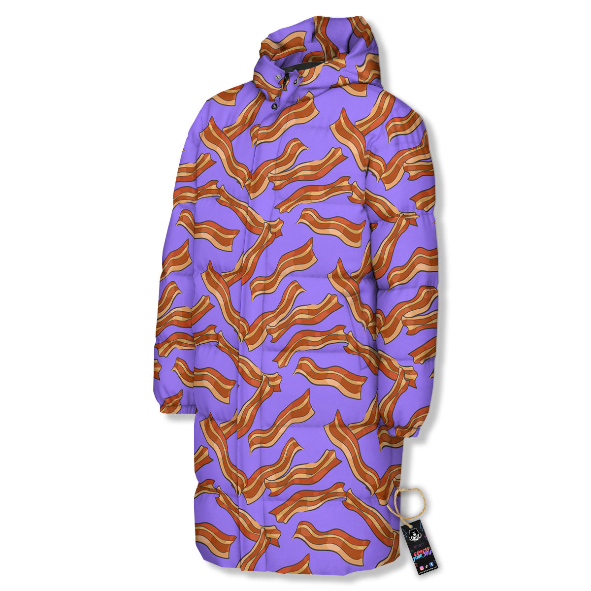 Bacon Purple Print Pattern Long Down Jacket-grizzshop