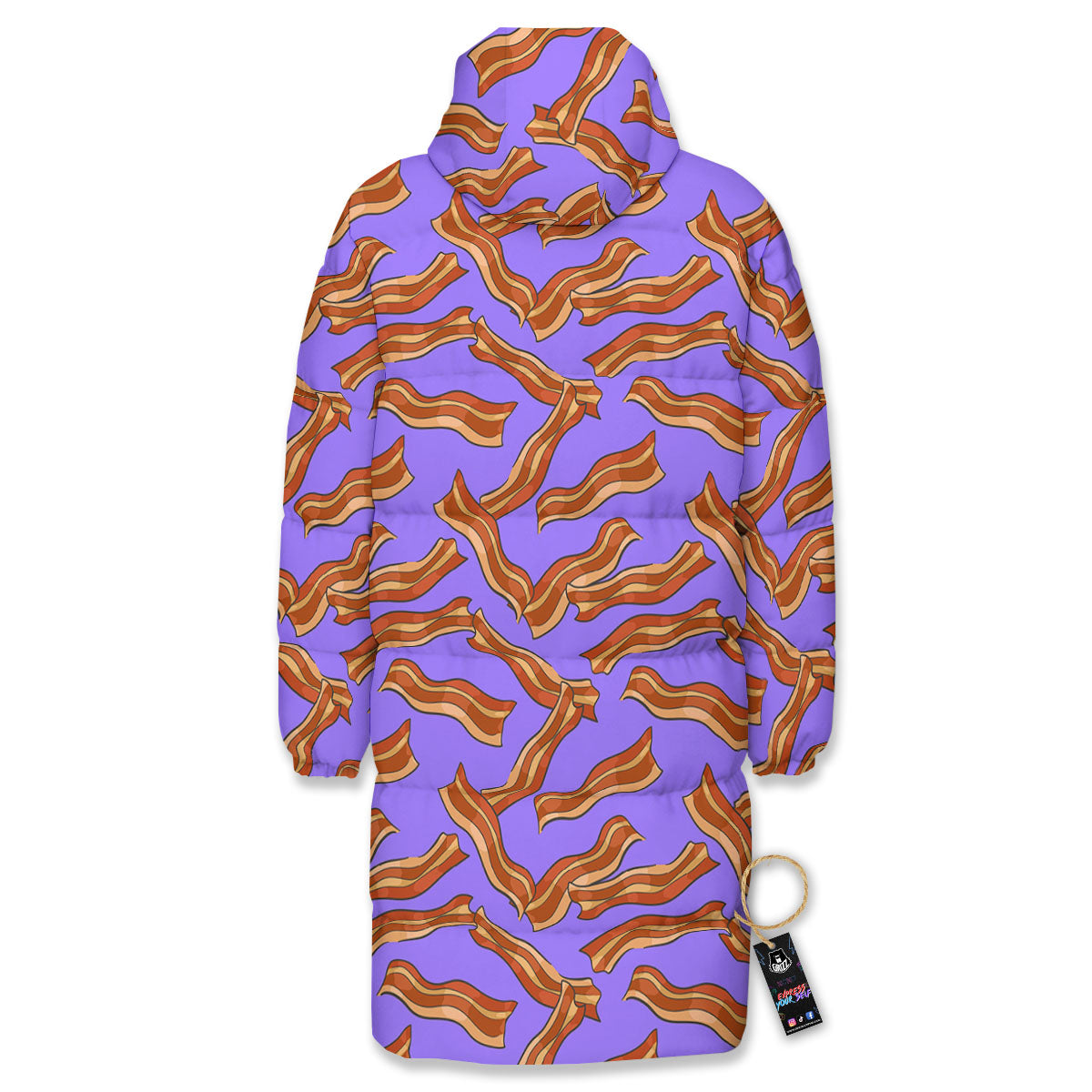 Bacon Purple Print Pattern Long Down Jacket-grizzshop