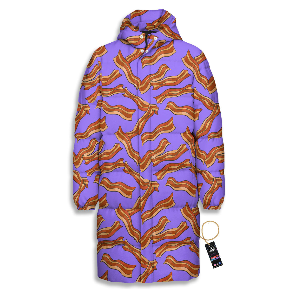Bacon Purple Print Pattern Long Down Jacket-grizzshop