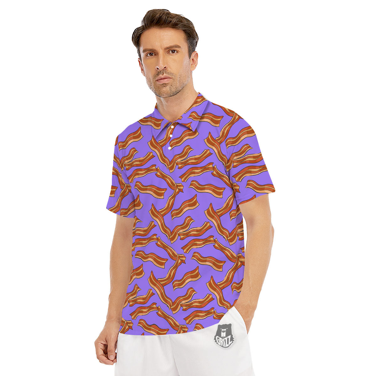 Bacon Purple Print Pattern Men's Golf Shirts-grizzshop