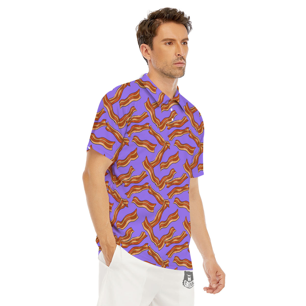 Bacon Purple Print Pattern Men's Golf Shirts-grizzshop