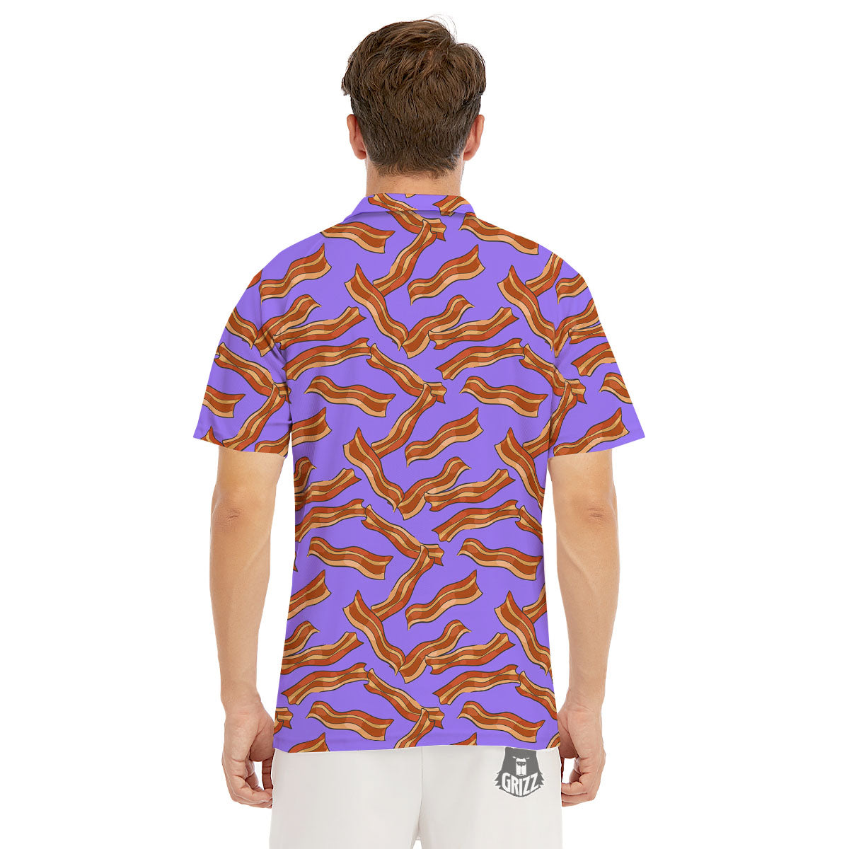Bacon Purple Print Pattern Men's Golf Shirts-grizzshop