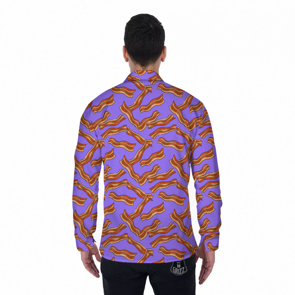 Bacon Purple Print Pattern Men's Long Sleeve Shirts-grizzshop