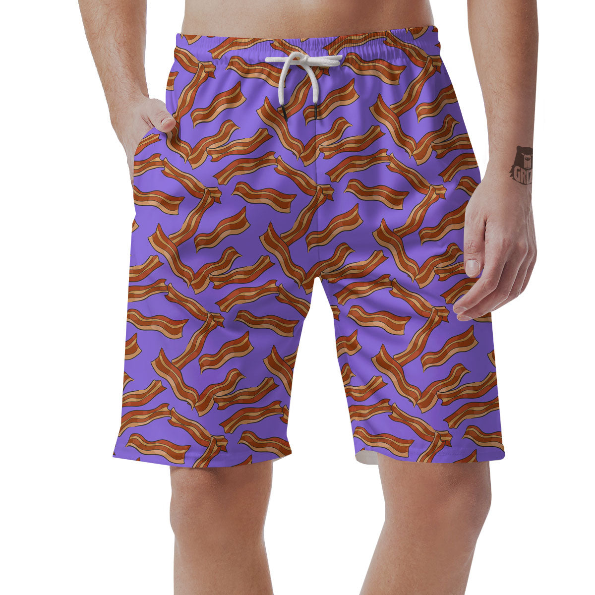 Bacon Purple Print Pattern Men's Shorts-grizzshop