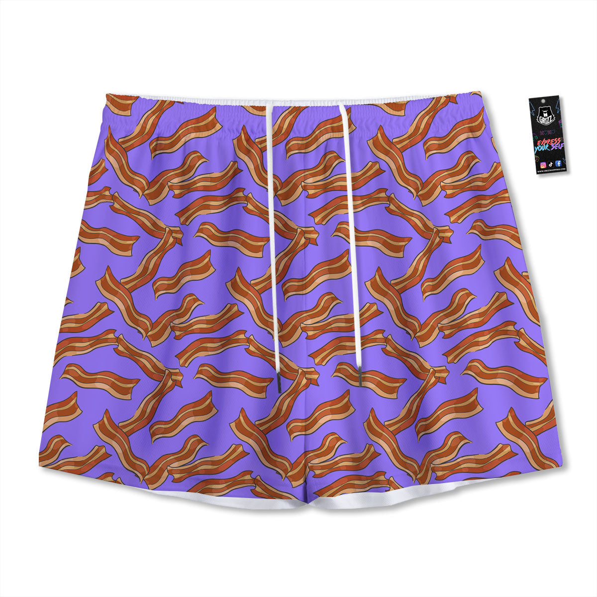 Bacon Purple Print Pattern Mesh Shorts