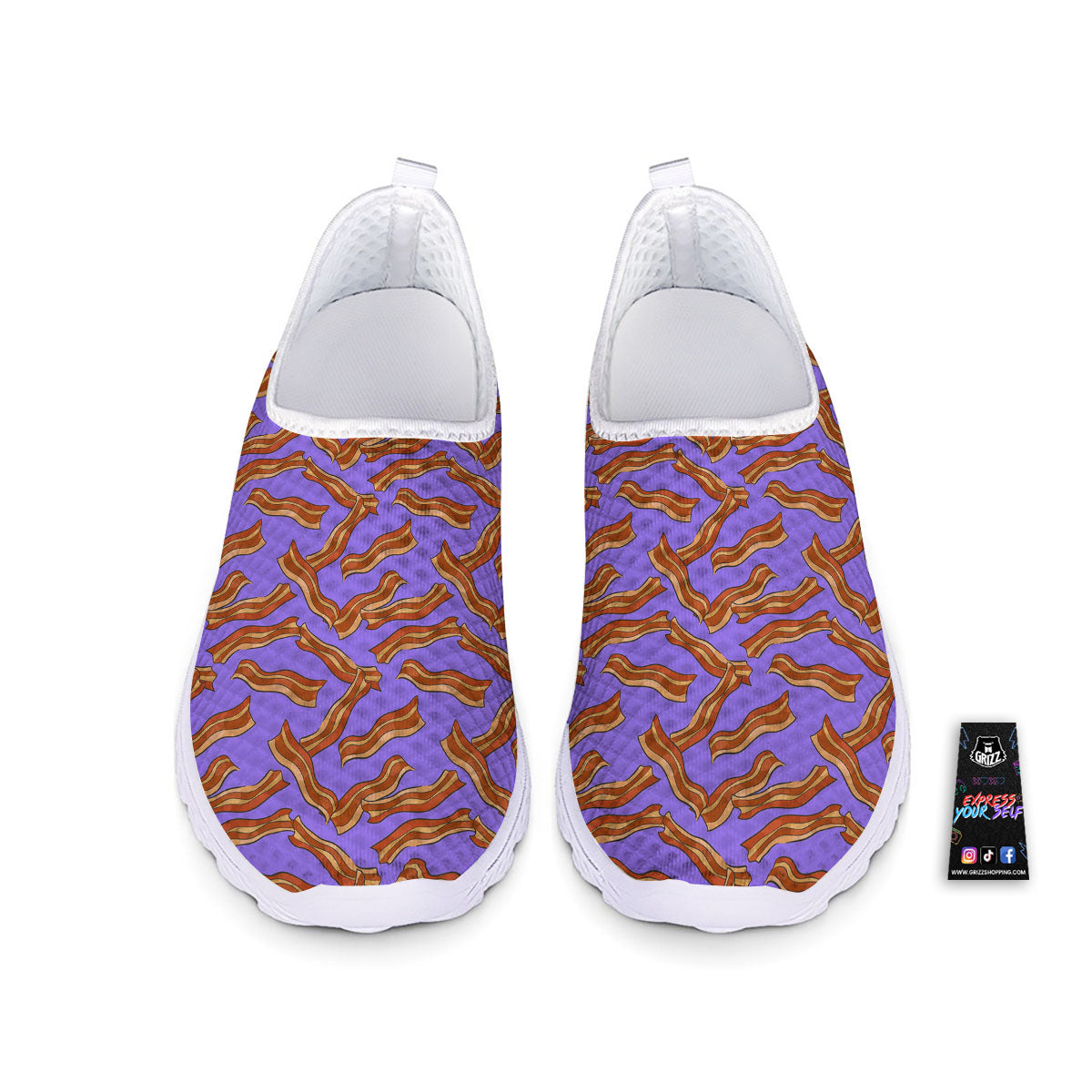 Bacon Purple Print Pattern Nurse Shoes-grizzshop