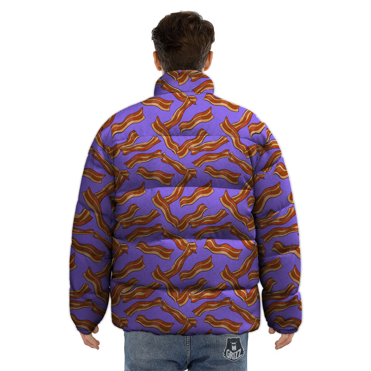 Bacon Purple Print Pattern Puffer Jacket-grizzshop
