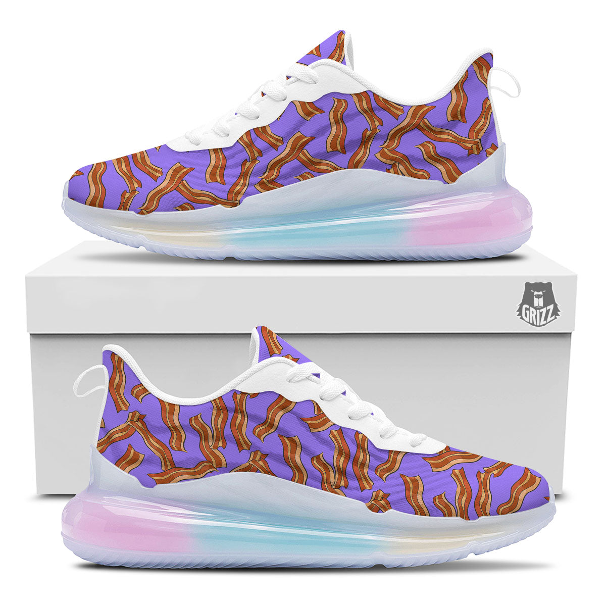 Bacon Purple Print Pattern Running Sneakers-grizzshop