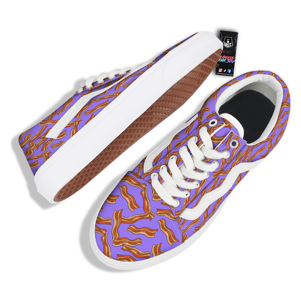 Bacon Purple Print Pattern Skate Shoes-grizzshop