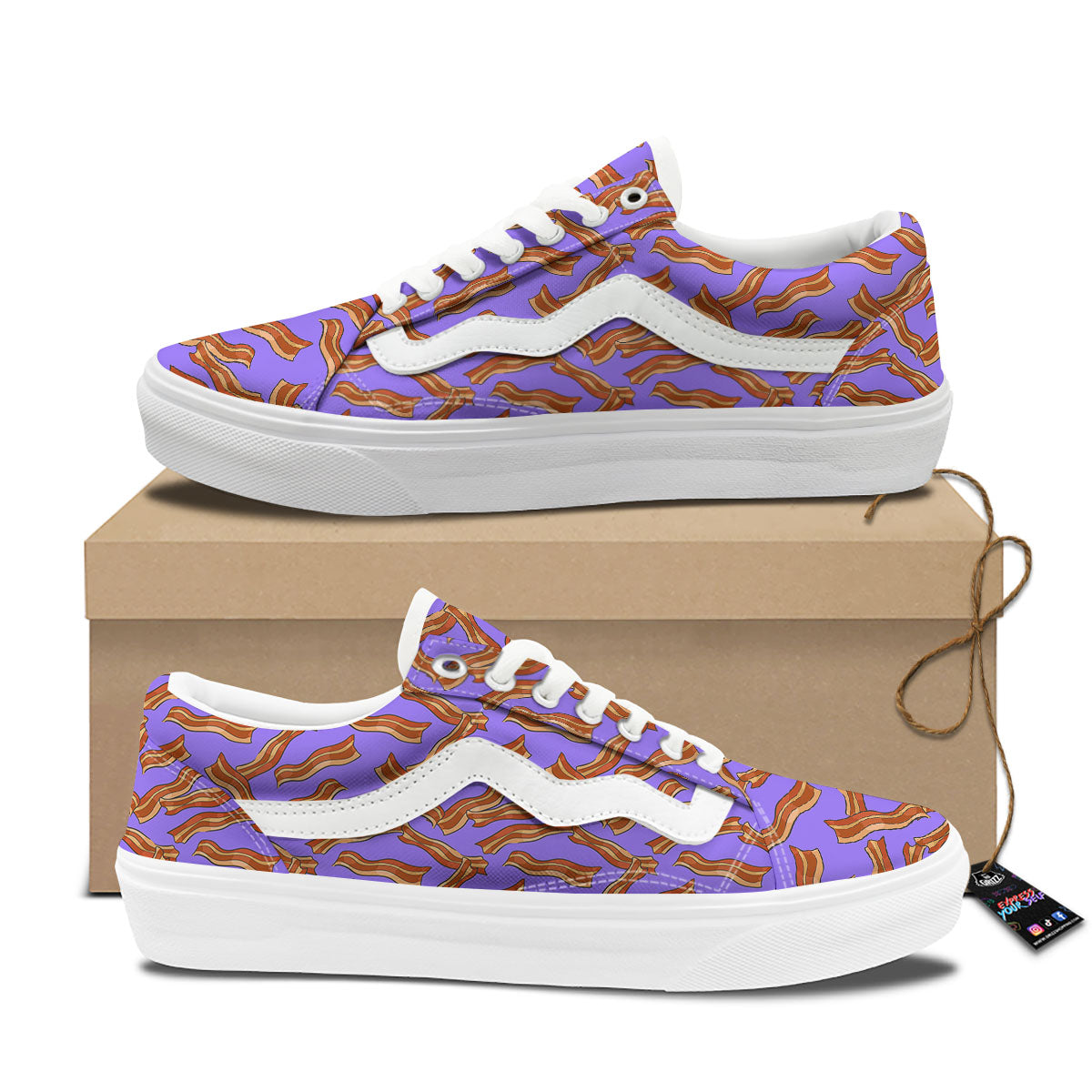 Bacon Purple Print Pattern Skate Shoes-grizzshop