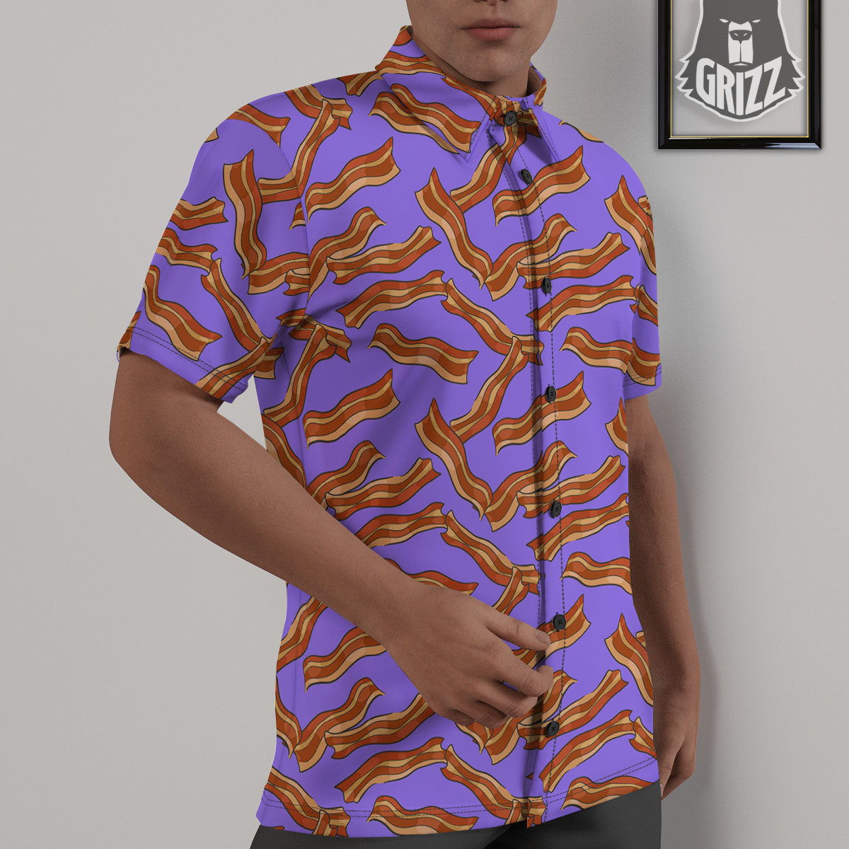 Bacon Purple Print Pattern Untucked Shirts-grizzshop
