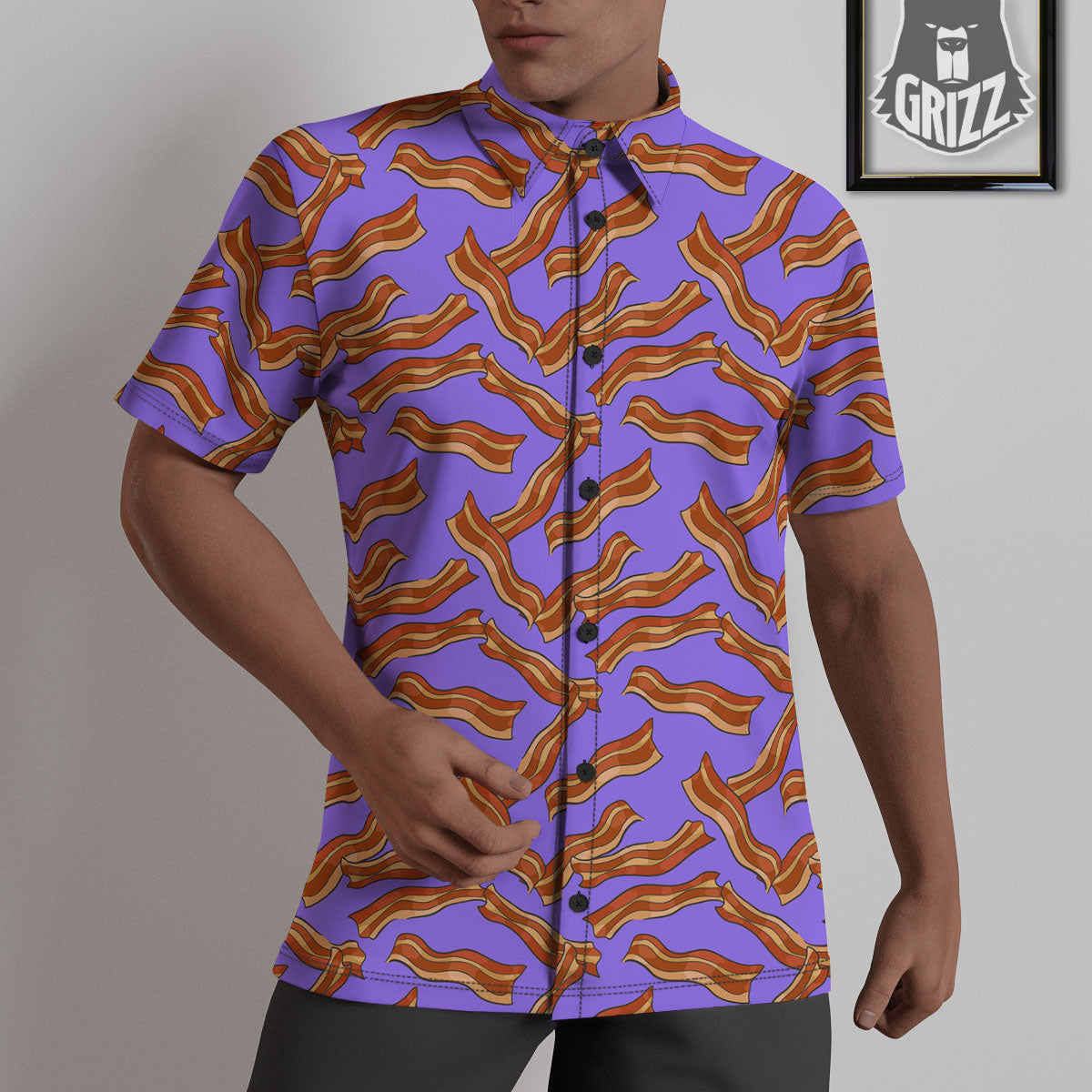 Bacon Purple Print Pattern Untucked Shirts-grizzshop