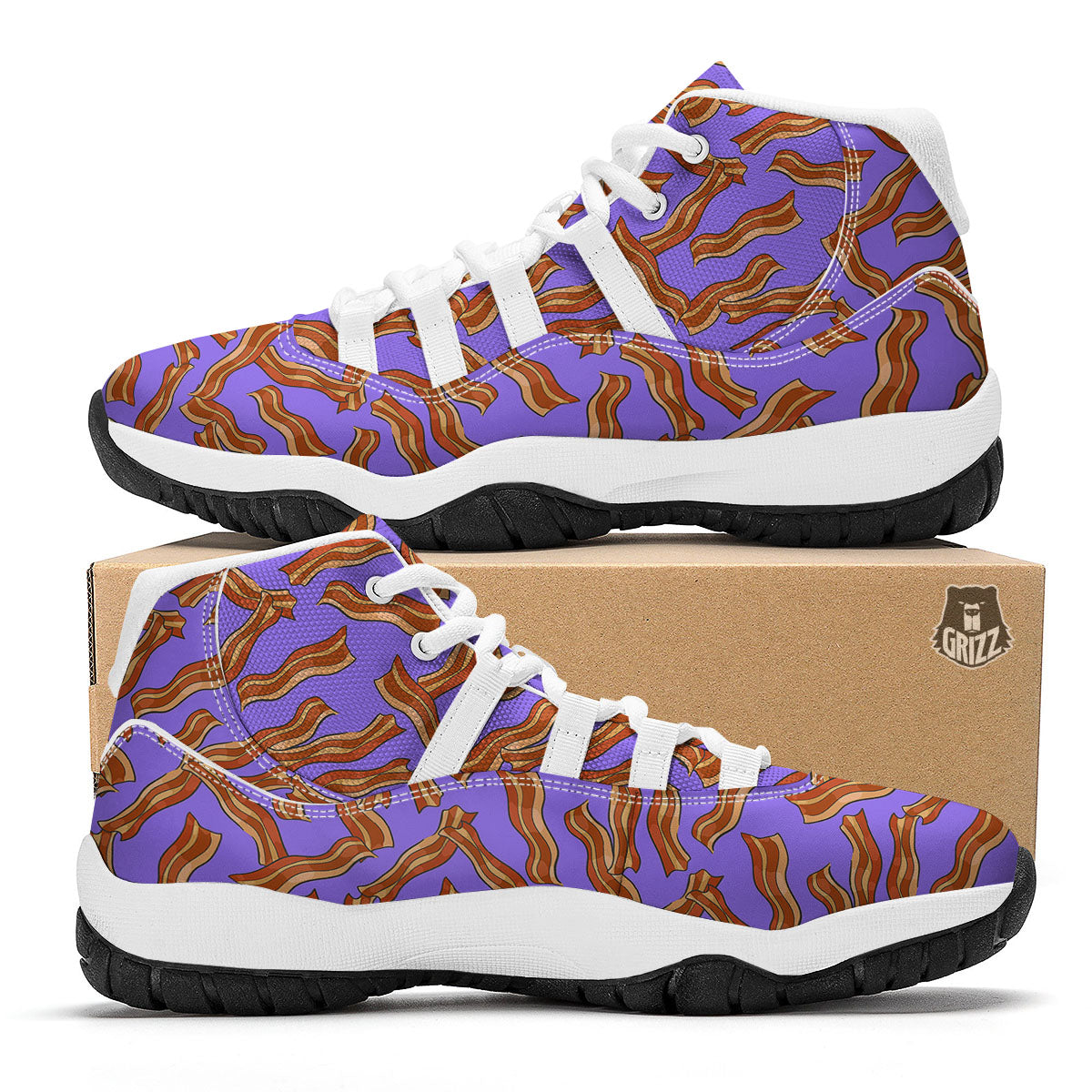 Bacon Purple Print Pattern White Bball Shoes-grizzshop