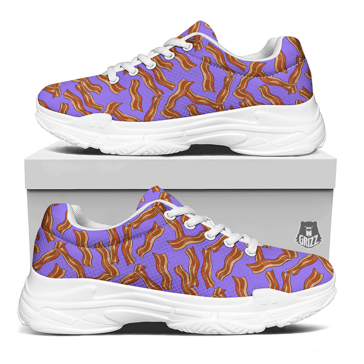 Bacon Purple Print Pattern White Chunky Shoes-grizzshop