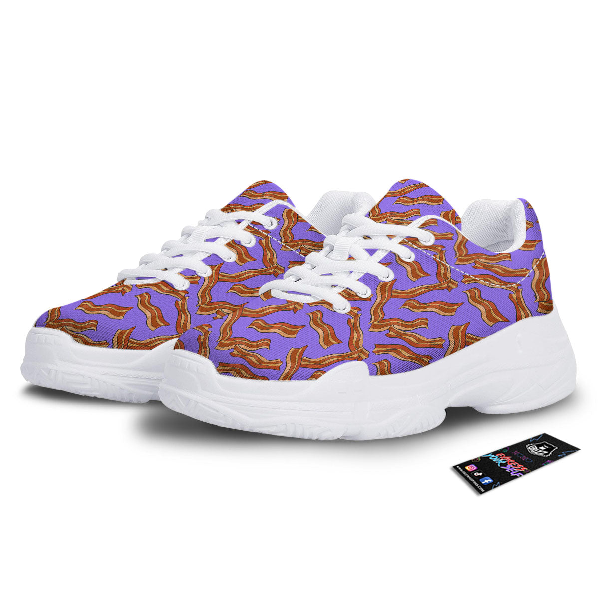 Bacon Purple Print Pattern White Chunky Shoes-grizzshop