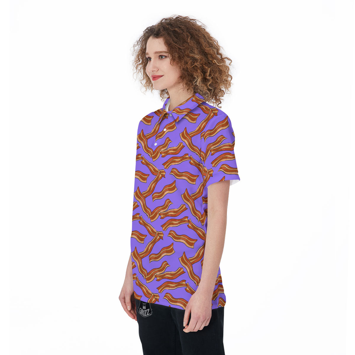 Bacon Purple Print Pattern Women's Golf Shirts-grizzshop