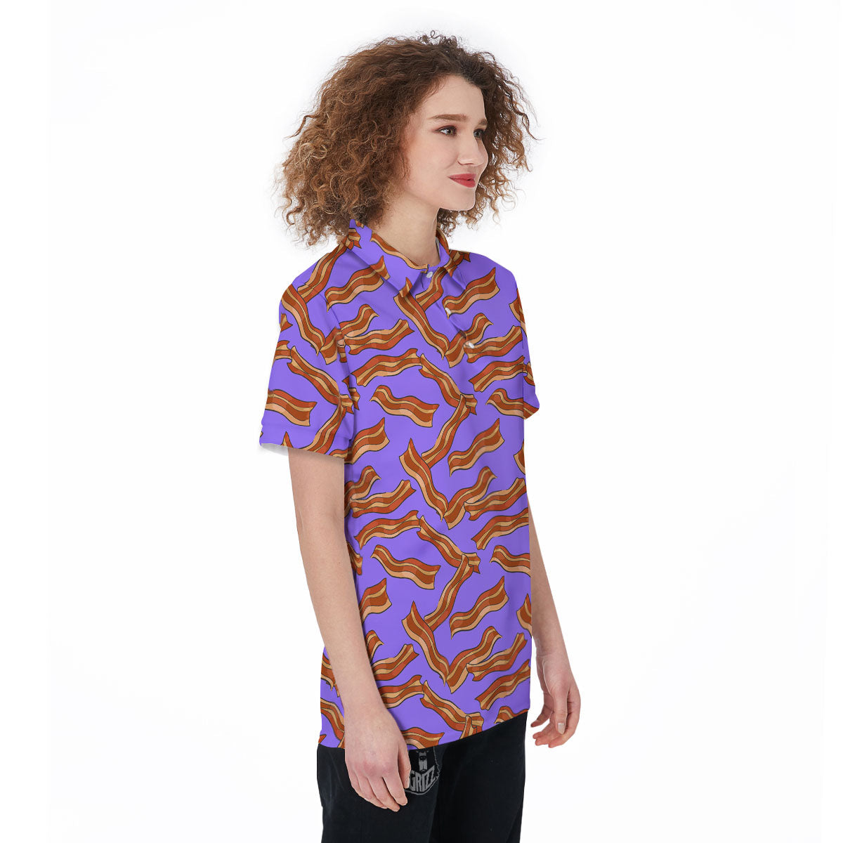 Bacon Purple Print Pattern Women's Golf Shirts-grizzshop
