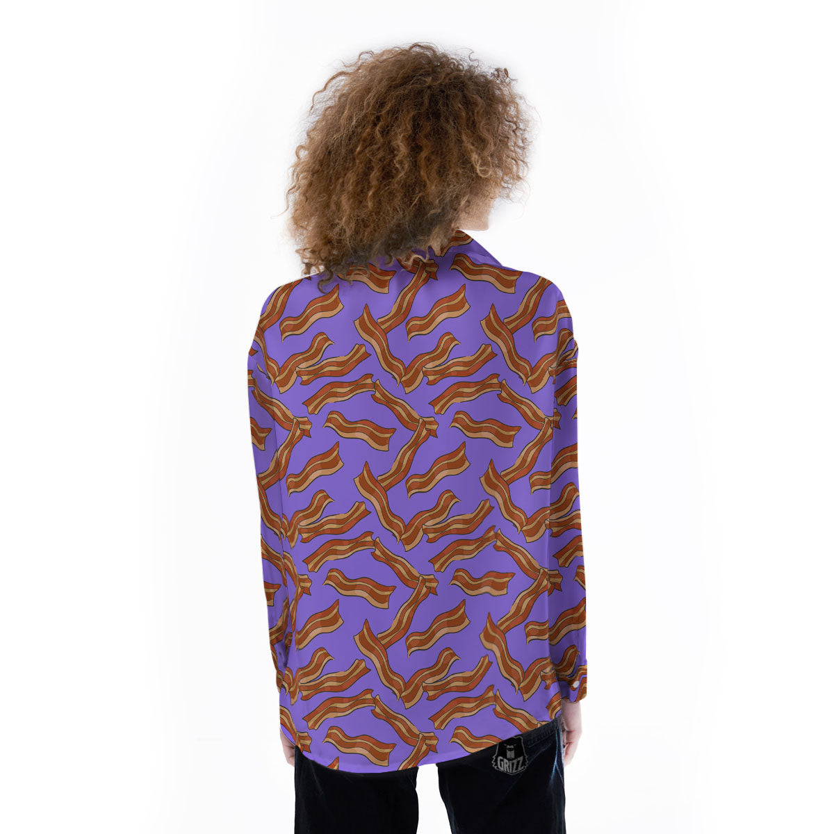 Bacon Purple Print Pattern Women's Long Sleeve Shirts-grizzshop