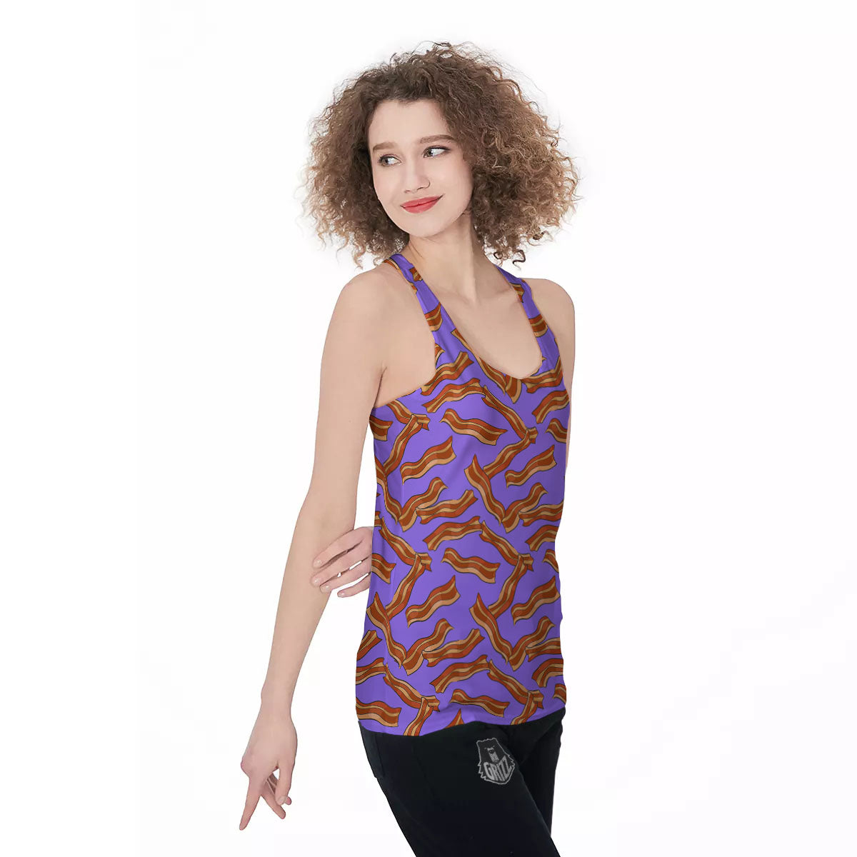 Bacon Purple Print Pattern Women's Racerback Tank Top-grizzshop