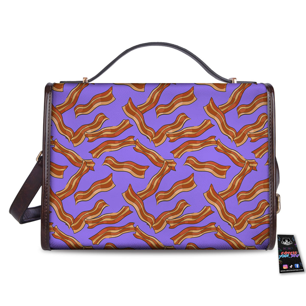Bacon Purple Print Pattern Women's Satchel Bag-grizzshop